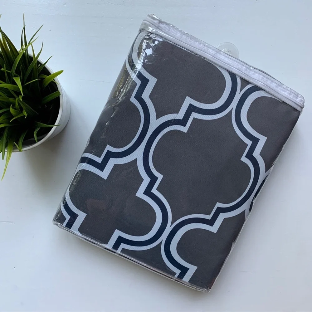 SUPERIOR Bohemian Trellis Grey Navy Blue White Curtain Panels 42 x 108 NEW NIP